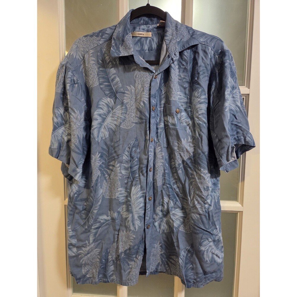 Mens Blue Floral Moda Campia Rayon Vacation Hawaii Summer Beach Shirt M